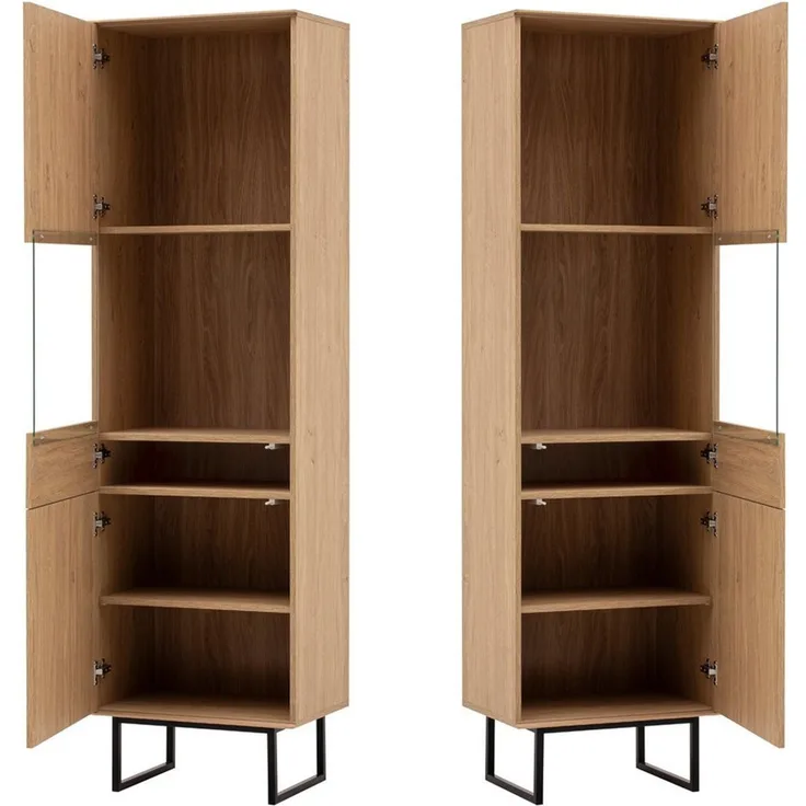 Lomadox Vitrine KASOL-61 Eiche Dekor 58 cm breit grifflos Push-to-open Metallgestell