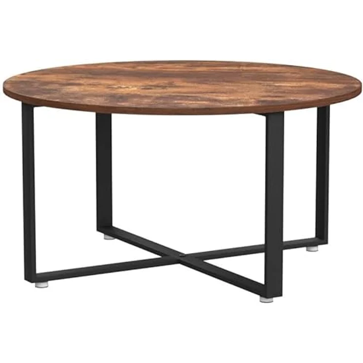 Vasagle Couchtisch rund, Wohnzimmertisch, Sofatisch, Kaffeetisch, stabiles Stahlgestell, einfacher Aufbau, Industrie-Design, Vintagebraun-schwarz LCT88X – Bild 10