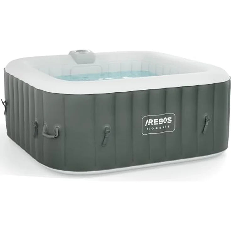 Arebos Aufblasbarer Spa Pool 4 Personen, 154x154cm, 100 Massagedüsen, regulierbare Wärme bis 40°C, 600 Liter, für drinnen und draußen – Bild 4