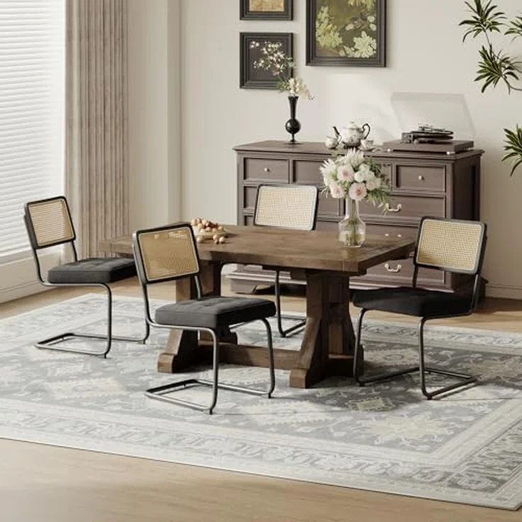 COLAMY Rattan Esstischstühle 4er Set, Samtbezug mit Metallgestell, Schwarz – Bild 7