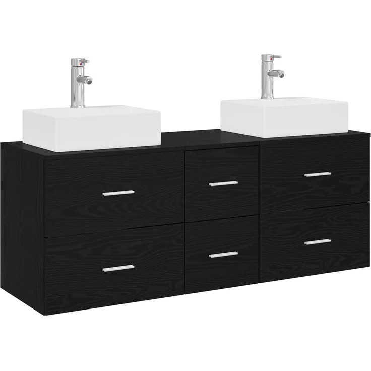 vidaXL Badezimmerschrank-Set 3 stk. Schwarz 129 x 41 x 79,5 cm 3405844 – Bild 2