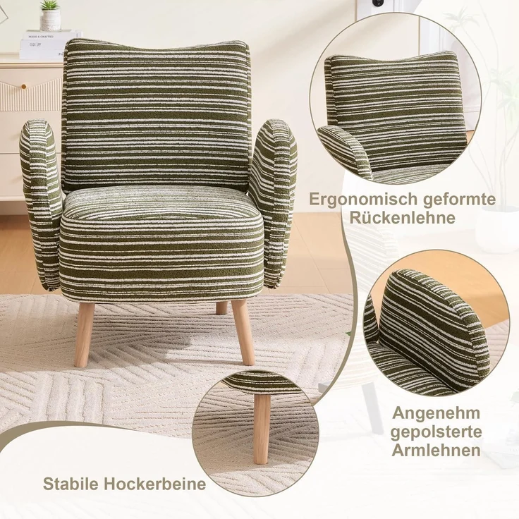 Ohrensessel Relaxsessel Lesesessel Fernsehsessel 77x81cm Olivgrün – Bild 5