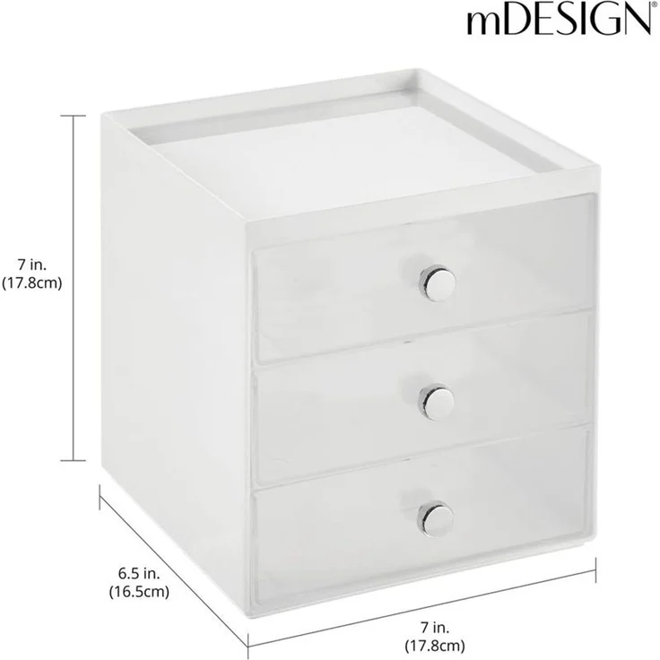 Organizer stapelbare Aufbewahrungsbox mit 3 Schubladen mDesign transparent/weiß – Bild 2