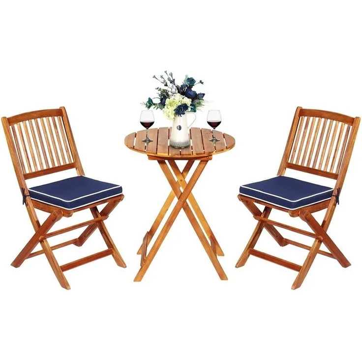 COSTWAY Balkonset, (3-tlg), klappbar, mit Sitzkissen, Akazienholz 2 Personen