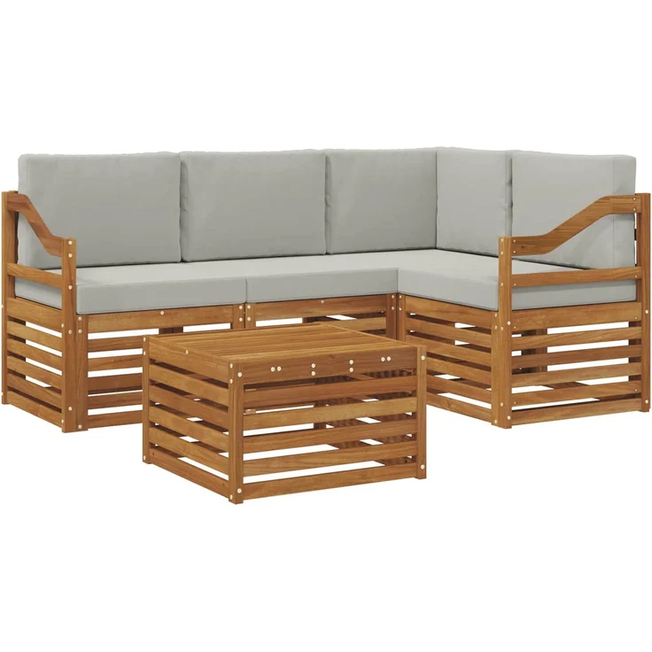 vidaXL Outdoor-Sofagarnitur 5 stk. 4-Sitzer Natur und Hellgrau 3374786 – Bild 2