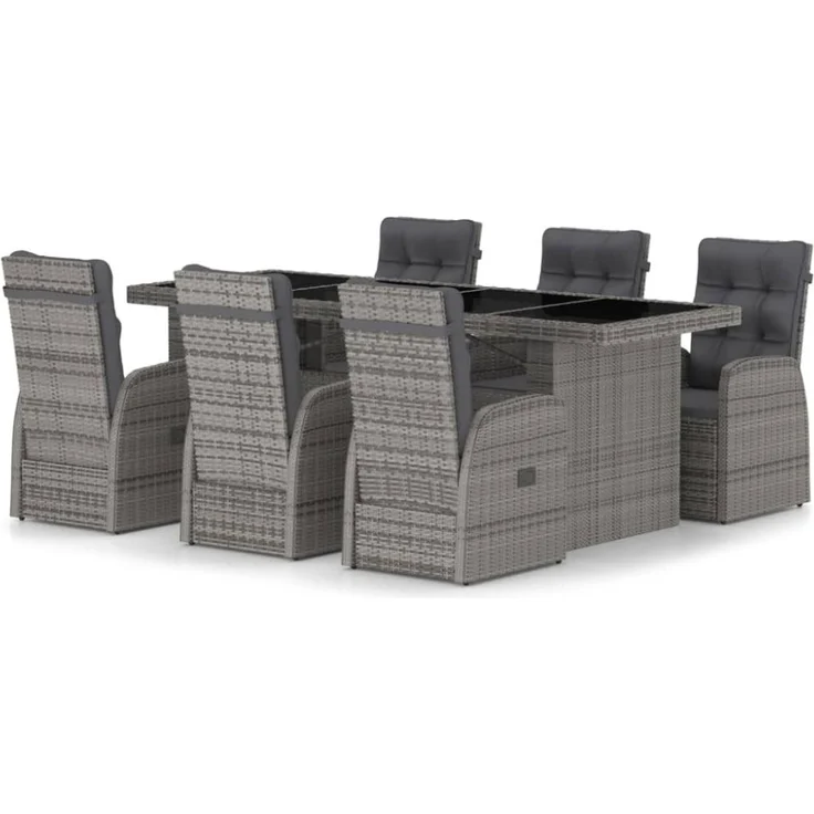 vidaXL 7-tlg. Garten-Essgruppe mit Kissen Poly Rattan Grau 3059344 – Bild 12