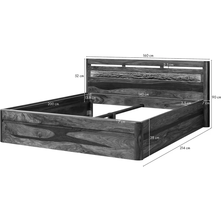 Bett Sheesham 140 x 200 x 90 walnuss gewachst TORONTO LUX #262 – Bild 5