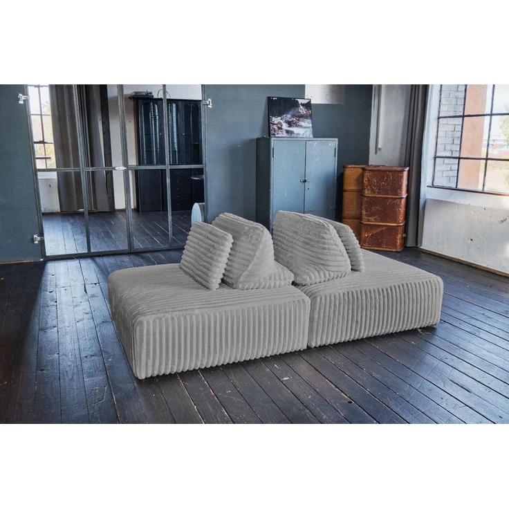 KAWOLA Modulsofa WIOLO SOFT 2 Module 2 Rückenkissen Weicher Breitcord grau 84 x 111 x 222 cm – Bild 4