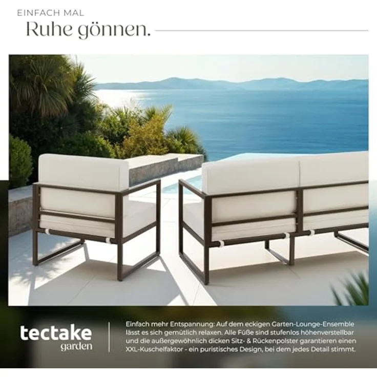 tectake Essgruppe Garten-Loungeset, (Set, 3-tlg), Pulverbeschichtete Stahlgestelle für maximale Stabilität – Bild 7