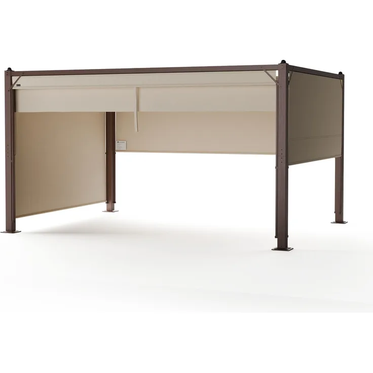Blumfeldt Pantheon Cortina Pavillon 3x4 m – Aluminiumrahmen, Verstellbares Dach & Seitenrollos, Wetterfest & Stabil, Beige/Braun
