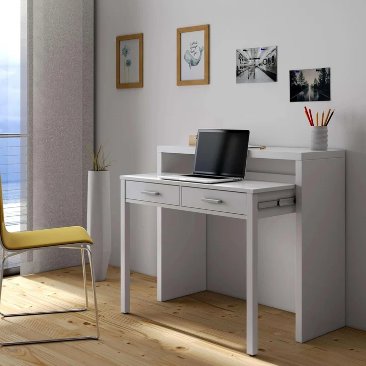 Habitdesign, ausziehbarer Schreibtisch Konsole in Artik weiß – kompakter Tisch für Büro, Flur oder Arbeitszimmer, Maße: 98,5 x 87,5 x 36–70 cm (B x H x T) – Bild 2
