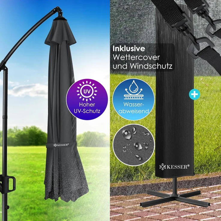 KESSER® 'Holly' Ampelschirm ohne LED Solar, inkl. Ständer, Abdeckung & Windsicherung mit Kurbel, Aluminium anthrazit, Ø 350 cm – Bild 5