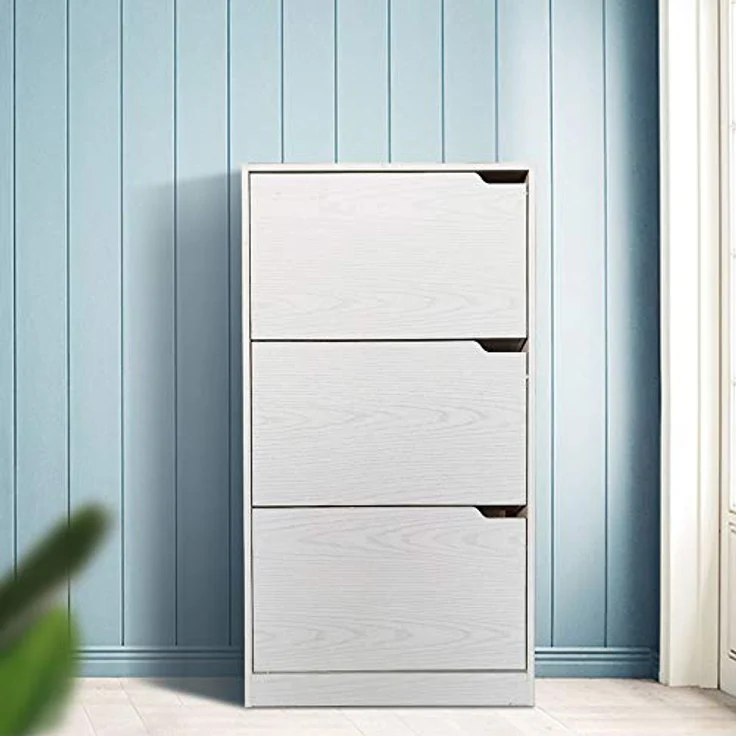 BAKAJI Schuhschrank aus MDF-Holz mit 3 Türen, Schuhschränke, versenkbare Griffe, doppelte Tiefe, kompakte Größe, 63 x 24 x 115 cm, Eingang für Zuhause (Weiß) – Bild 3