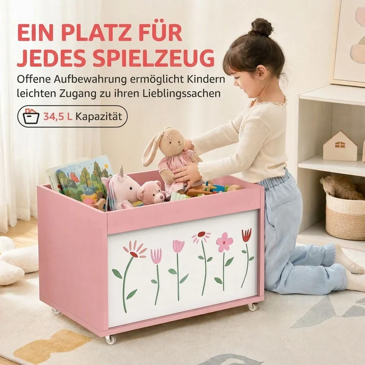 AIYAPLAY Spielzeugkiste, Spanplatte, Melamin, Rosa, 50 x 30 x 33,5 cm – Bild 5