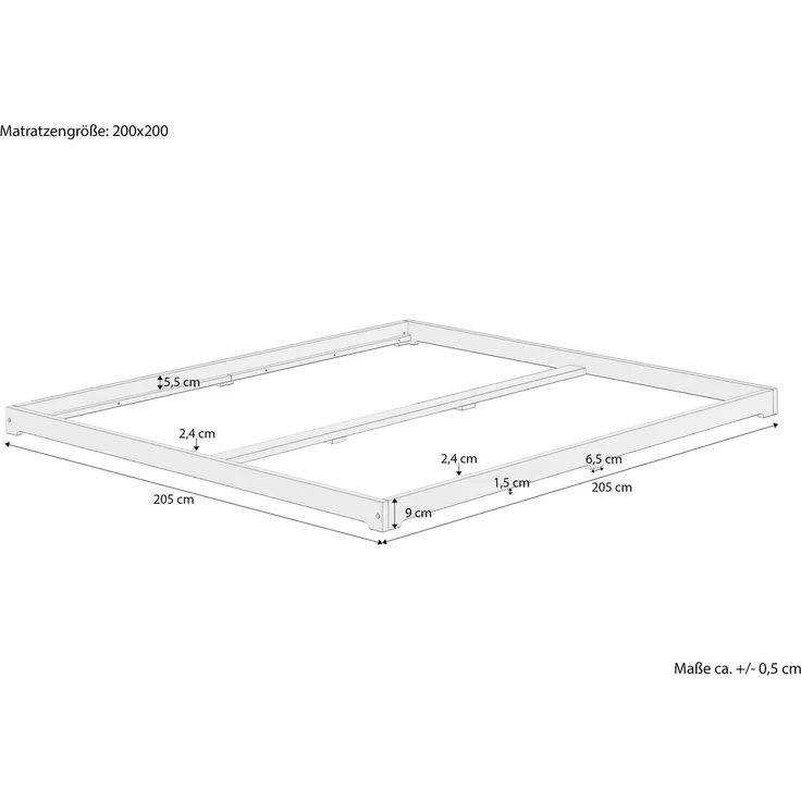 Niedriges Bodenbett 200x200 Kiefer natur, Niederflurbett, Futonbett, V-60.47K-20Rollrost inkl. – Bild 3