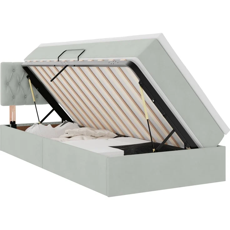 vidaXL LED-Speicherbett mit Matratze Hellgrau 90 x 190 cm Samt 3371421 – Bild 2