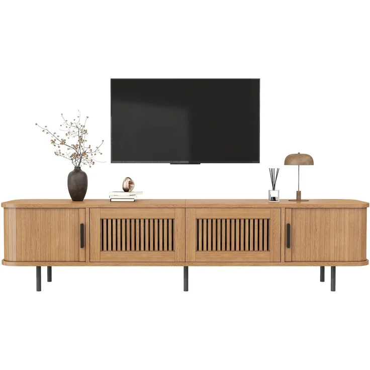 TV-Lowboard 180 x 40 x 44,5 cm aus MDF und PB mit Schiebetüren, Schubladen und LED-Beleuchtung – Bild 7