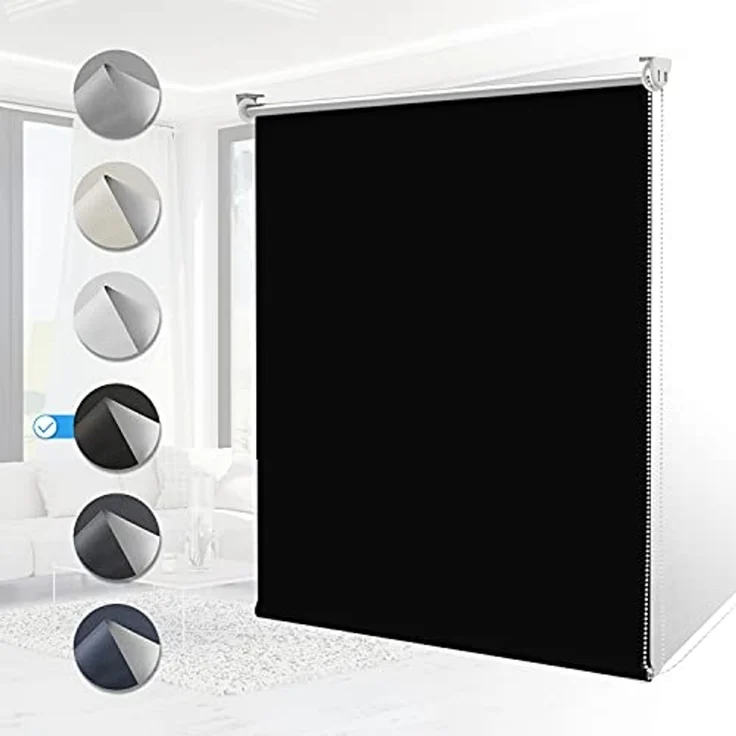 Verdunklungsrollo Thermo Rollos Klemmfix ohne Bohren 105x130 cm(BxH) Schwarz Verdunklungsrollo Lichtundurchlässig Fensterrollo Sicht-und Sonnenschutz Wand-und Deckenmontag Rollo für Fenster und Tür – Bild 1