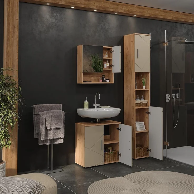 Badmöbel-Set Irma Beige 3-teilig Vicco – Bild 6
