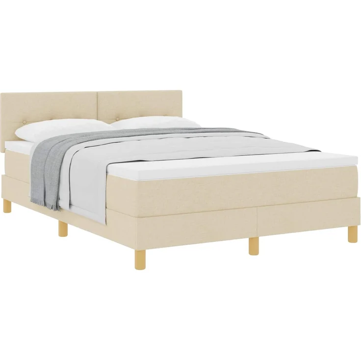 vidaXL Boxspringbett mit Kissen mit Kopfteil Creme 140 x 200 cm Stoff 3338928 – Bild 2
