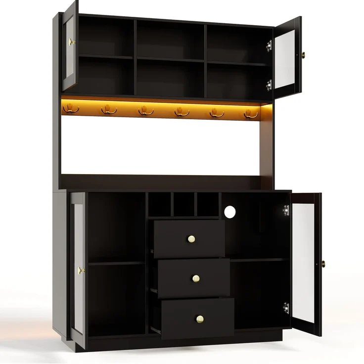 Küchenschrank 120 x 40 x 170 cm in Schwarz mit RGB-LED-Beleuchtung und Schubladen – Bild 7