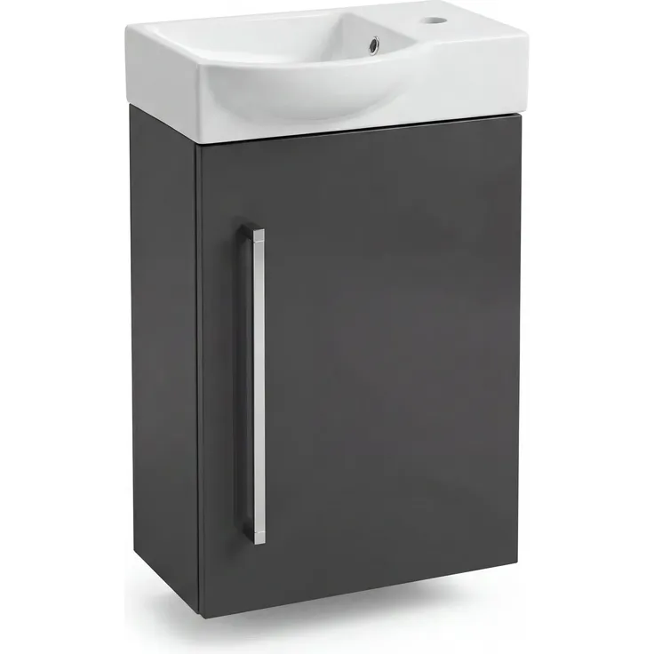 LANZET K3 Gäste WC Waschtisch Set 45 cm breit, Anthrazit, Waschbecken Keramik Weiß, Türanschlag rechts