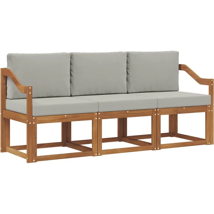 vidaXL Outdoor-Sofagarnitur mit Kissen 3 pcs Natürlich und Hellgrau 3365954 – Bild 2