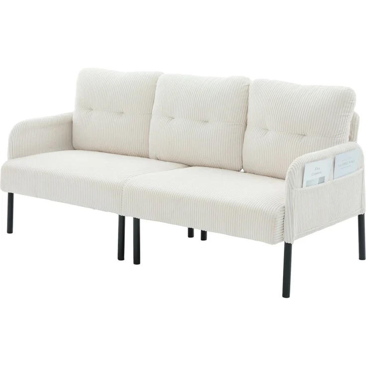 DESVIAE Sofa Dreisitzer mit Seitentasche 171x80x72 cm aus Cord Beige – Bild 7