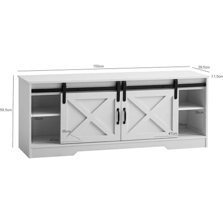 Livetastic Lowboard, Weiß, Metall mit 3 Fächern, 150x59.5x39.5 cm, stehend – Bild 3