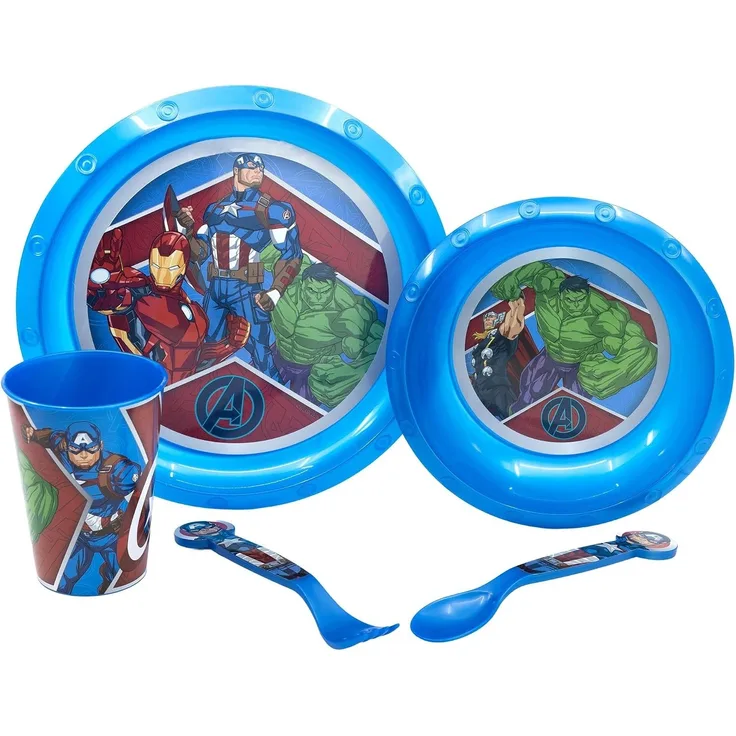 Kindergeschirr Set (5 tlg.) Schüssel, Teller, Becher & Besteck MARVEL Avengers