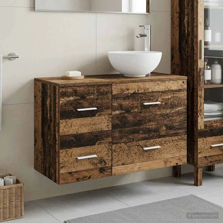 vidaXL Badezimmerschrank-Set 2 stk. Altholz 79,5 x 35 x 80 cm 3403950 – Bild 1