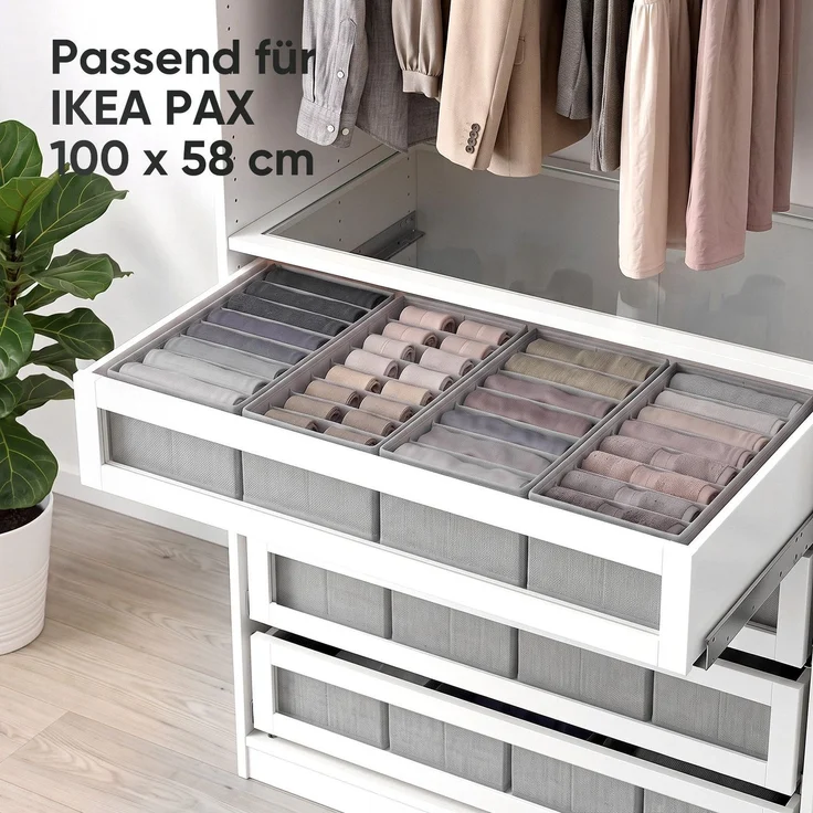 Sekey Aufbewahrungsbox Aufbewahrungsboxen für Schubladen Faltbare Stoffboxen aus Vliesstoff mit Längsfächer 22 x 51 x 11 cm 8 Stück – Bild 3