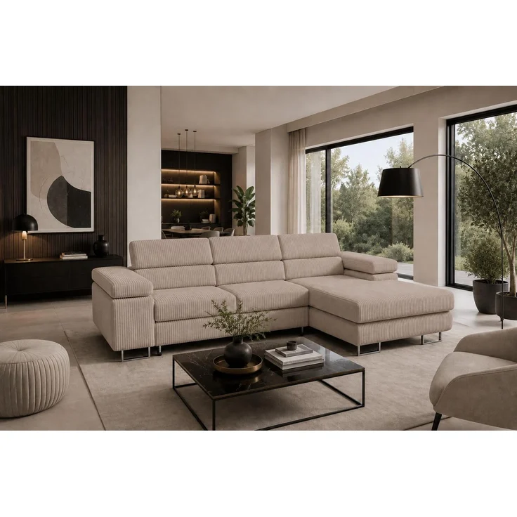 KRISAN MÖBEL Ecksofa PASSANO in Beige 275 x 90 x 202 cm, rechte Ausführung mit Schlaffunktion und Bettkasten – Bild 5