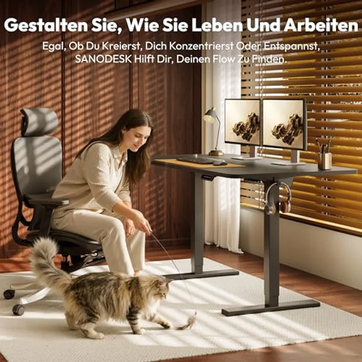 SANODESK Höhenverstellbarer Schreibtisch KOMPLETTE TISCHPLATTE Schreibtisch Höhenverstellbar Elektrisch Ergonomischer Steh-Sitz Tisch Computertisch für Heimbüro Homeoffice 120x60 cm(schwarz) – Bild 4