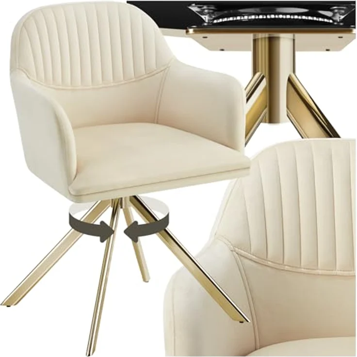 tectake Esszimmerstuhl Samt-Drehstuhl (1er Set, 1 St), gepolstert – Bild 2