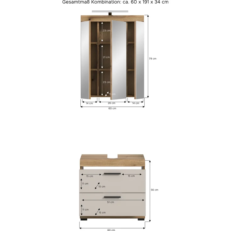 Badezimmer-Set >Scout< in Evoak Oak / Kaschmir - 60x191x34cm (BxHxT) – Bild 4