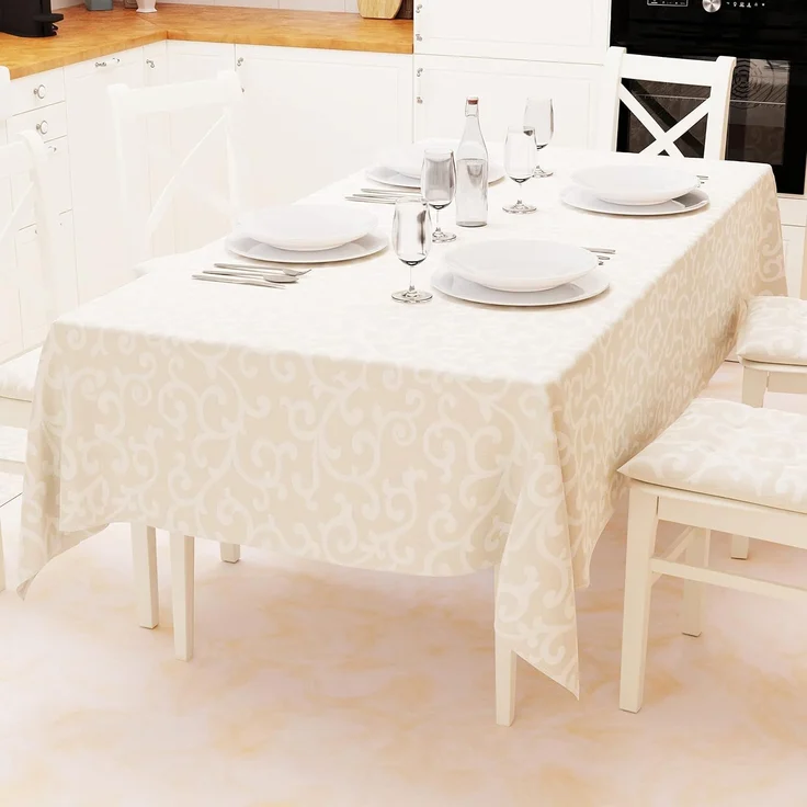 PETTI Artigiani Italiani - Tischdecke, Tischdecke, Küchentischdecke in Baumwolle, Grau, Design Beige, 18 Sitzplätze (140x360 cm), 100% Made in Italy