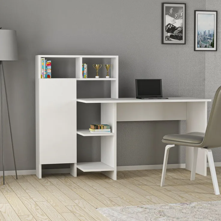 Skye Decor 'Bugra - White' Schreibtisch, Weiß, 135,9 x 111,8 x 60 cm