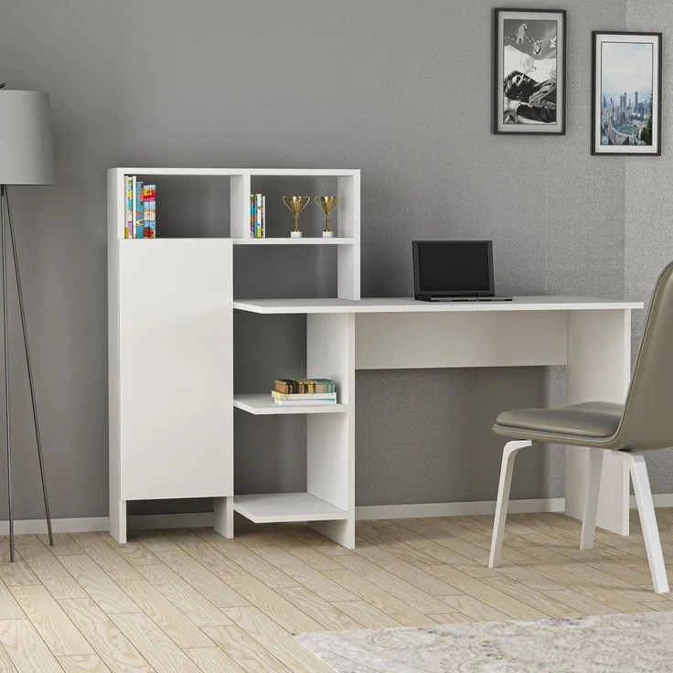 Skye Decor 'Bugra - White' Schreibtisch, Weiß, 135,9 x 111,8 x 60 cm – Bild 1
