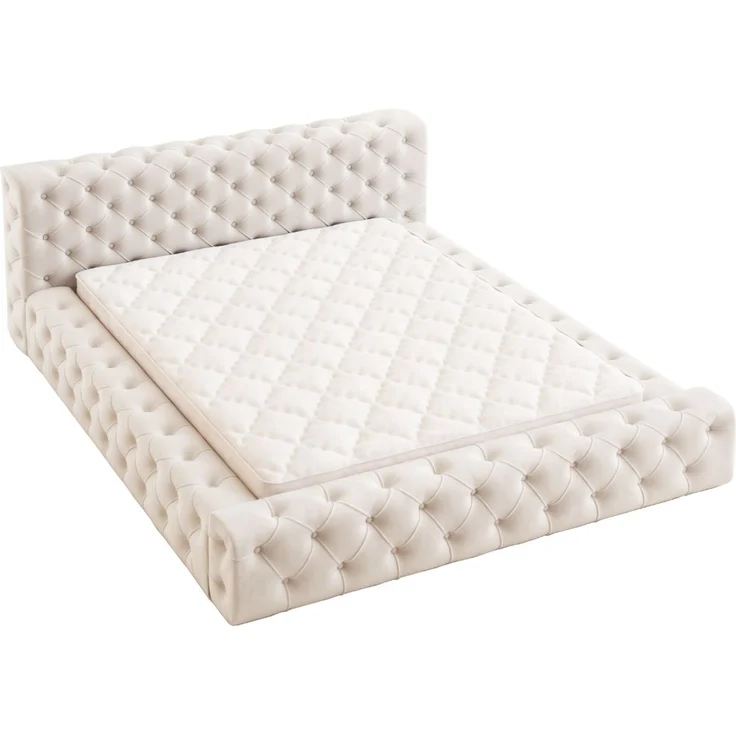 GRAINGOLD Palini Polsterbett 180x200, mit gepolstertes Kopfteil, gestepptes Bett, Bettkasten, Velour-Stoff, Beige – Bild 2