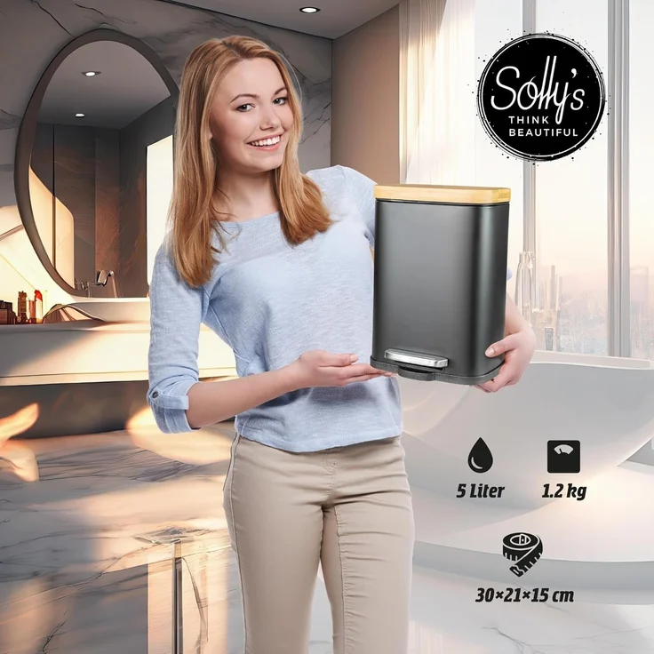 Solly's Kosmetikeimer 5 L mit Bambusdeckel Mülleimer Bad Eimer Kosmetik – Bild 4