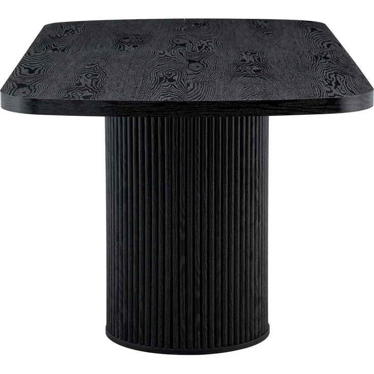 Esstisch 180x90x76 cm mit ovaler Tischplatte und geriffeltem Zylinderfuß, MDF in Schwarz – Bild 7