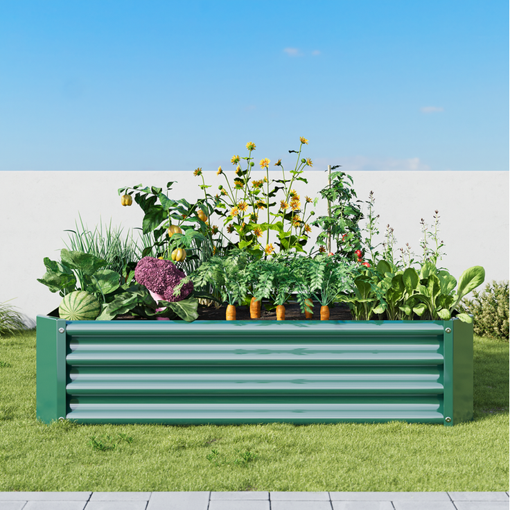 Homerecommend Hochbeet 120x60x30 cm, Pflanzkübel und Gartenbeet aus verzinktem Stahl, 200 l Volumen, für Kräuter und Gemüse, Silber