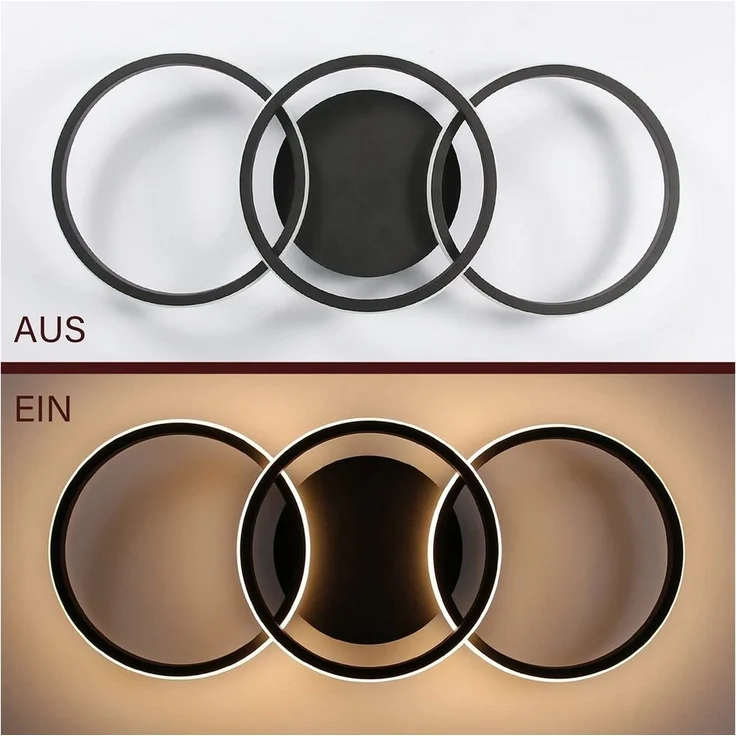 Nettlife LED Deckenleuchte LED-Deckenleuchte mit drei Ringen aus Aluminium, LED fest integriert, warmweiß, Schlafzimmer Küche Flur – Bild 3