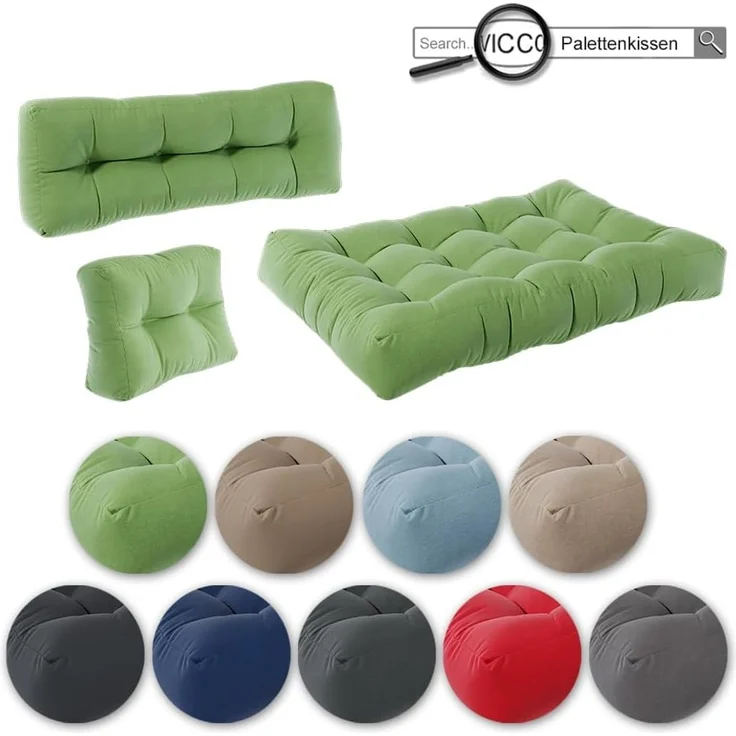 Palettenkissen Set Flocken Grün 120 x 80 cm 3 Teile Vicco – Bild 8