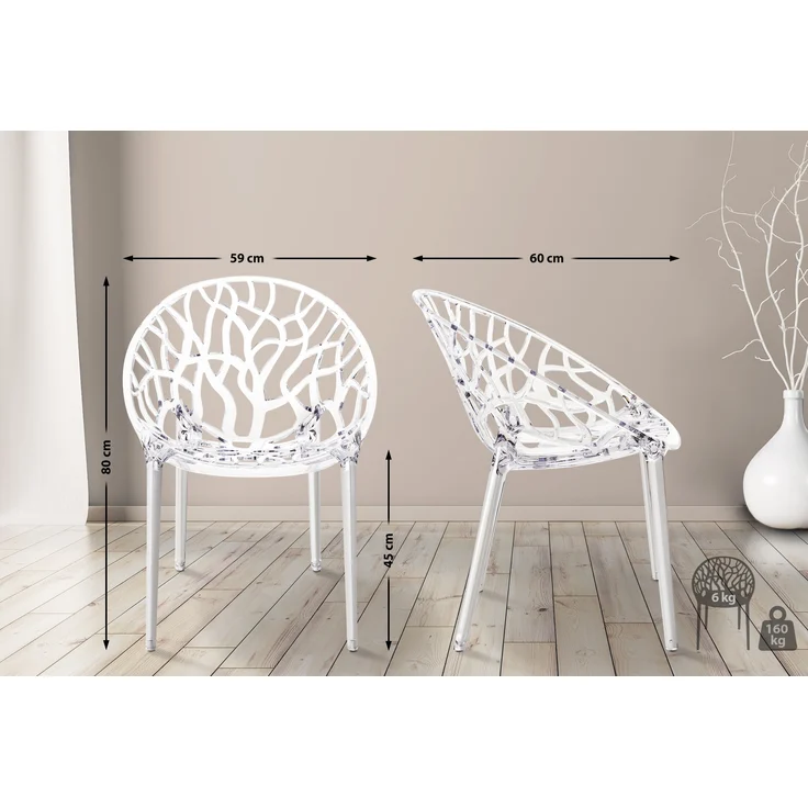 2er Set Stapelstuhl DENVER - Kunststoff Transparent 59x60x80 cm | Stapelstühle Esszimmerstühle Gartenstuhl Stapelbar Stühle Garten Esszimmer Gewölbte – Bild 2