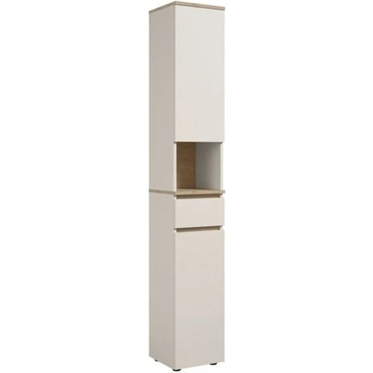 moebel-dich-auf Hochschrank LONDRES (Hochschrank mit Türen, Schublade und offenem Fach, B/H/T: 30/190/30 cm) in kaschmir oder anthrazit, Absetzung: Cremona Eiche – Bild 4