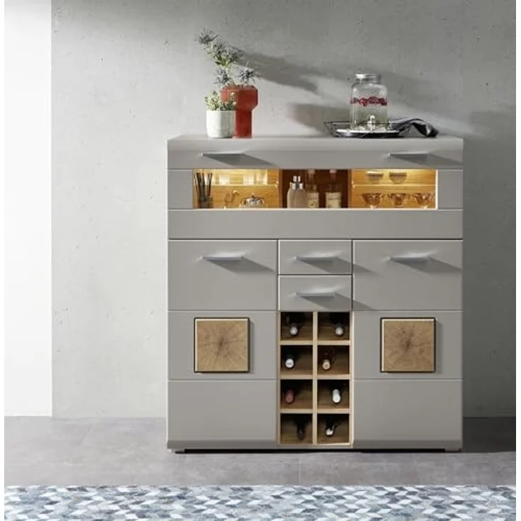 Barschrank >Kathlin< Barfach, Stauraum, LED, basalt / Eiche Dekor - 120x129x37 (BxHxT) – Bild 4