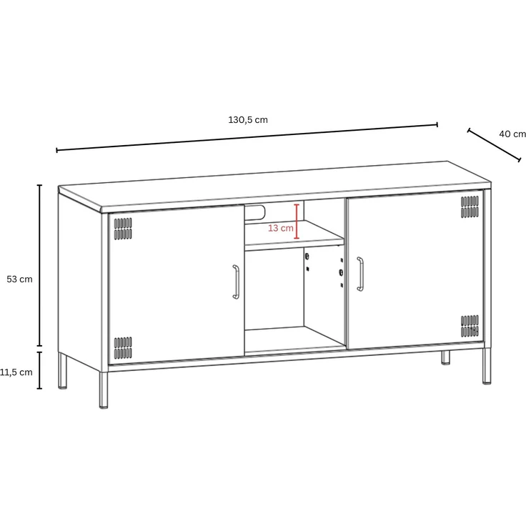 Metall Möbel Pera3, TV-Schrank 3 Regale - 130,5 x 40 x 64,5 cm Blau – Bild 8