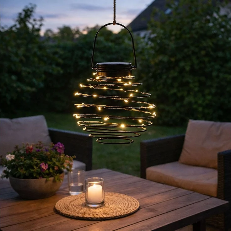 Expo Börse LED Solarleuchte, LED-Leuchtmittel fest verbaut, Warmweiß, LED Solarleuchte Bienennest Solarlampe Spirale anthrazit Außenleuchte – Bild 3